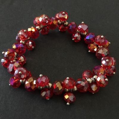 Beautiful cranberry glass stretch bead bracelet