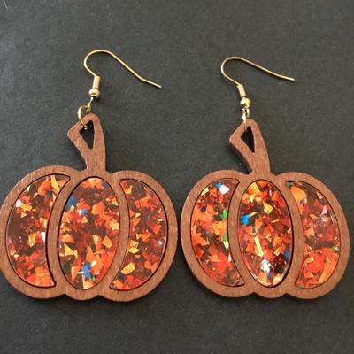Super cute, fall pumpkin wood and acrylic, pumpkin statement earrings super cute