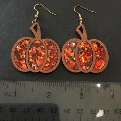 Super cute, fall pumpkin wood and acrylic, pumpkin statement earrings super cute