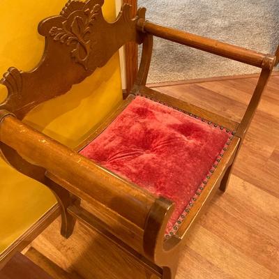 Unique Antique chair with red tuft seat
