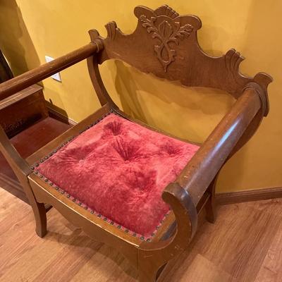 Unique Antique chair with red tuft seat