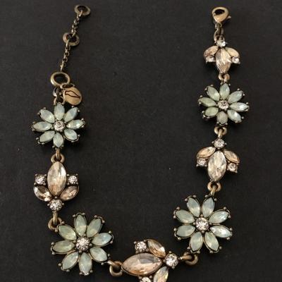 Beautiful antique, gold, toned, rhinestone flower, bracelet, makers mark sign