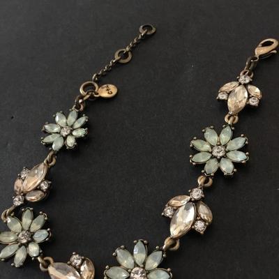 Beautiful antique, gold, toned, rhinestone flower, bracelet, makers mark sign