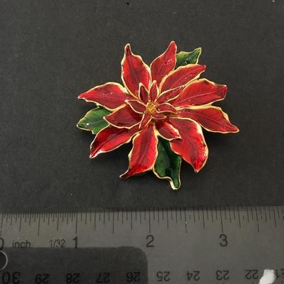 Vintage enamel Christmas poinsettia, flower, brooch