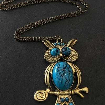 Bronze, toned, owl, fashion, costume necklace