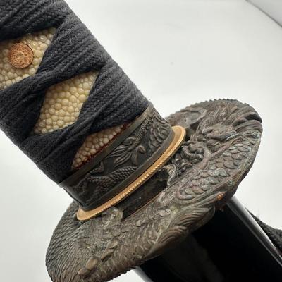 Katana Style Samurai Sword with Black Saya & Dragon Tsuba