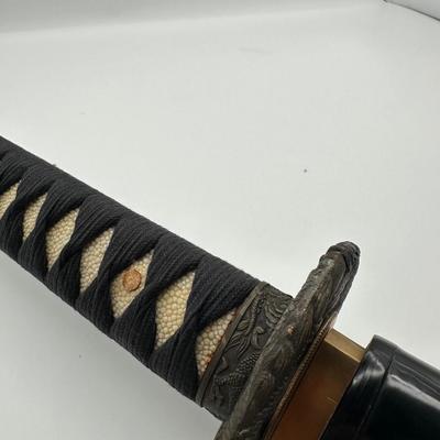 Katana Style Samurai Sword with Black Saya & Dragon Tsuba