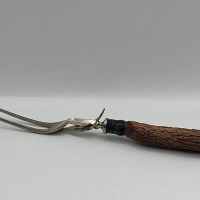 Antique Sterling Mounted Carving Set with Stag Horn Handles