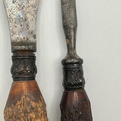 Antique Sterling Mounted Carving Set with Stag Horn Handles