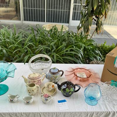 Fostoria Juice glasses, Tea pots, Large glass bowls