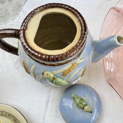 Fostoria Juice glasses, Tea pots, Large glass bowls