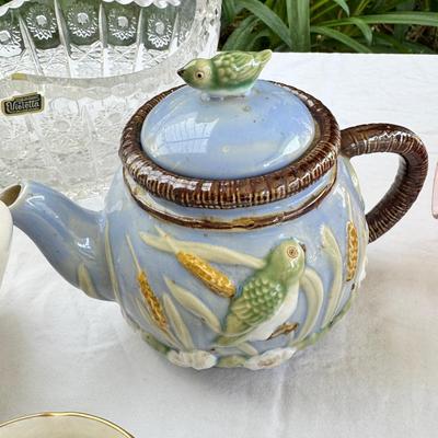 Fostoria Juice glasses, Tea pots, Large glass bowls