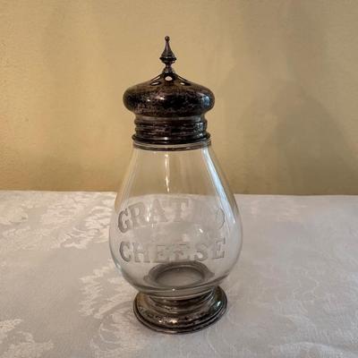 Vintage Etched Glass & Sterling Silver Grated Cheese Shaker
