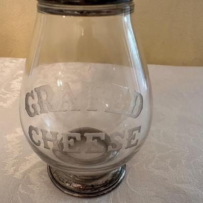 Vintage Etched Glass & Sterling Silver Grated Cheese Shaker
