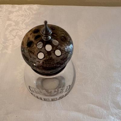 Vintage Etched Glass & Sterling Silver Grated Cheese Shaker