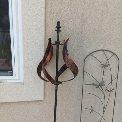SPINNING YARD ART, DRAGONFLY TRELLIS, FLOWER POT AND WATERING CAN