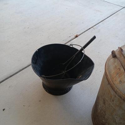 OLD MILK CAN AND A COAL/ASH BUCKET WITH SHOVEL