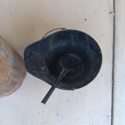 OLD MILK CAN AND A COAL/ASH BUCKET WITH SHOVEL