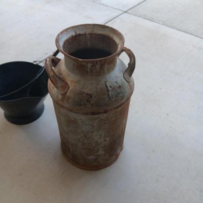 OLD MILK CAN AND A COAL/ASH BUCKET WITH SHOVEL