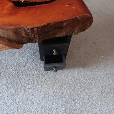 LIVE EDGE SLAB TABLE WITH 3 TWO DRAWER LEGS