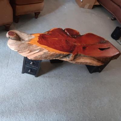 LIVE EDGE SLAB TABLE WITH 3 TWO DRAWER LEGS