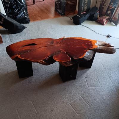 LIVE EDGE SLAB TABLE WITH 3 TWO DRAWER LEGS