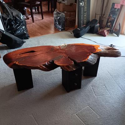 LIVE EDGE SLAB TABLE WITH 3 TWO DRAWER LEGS