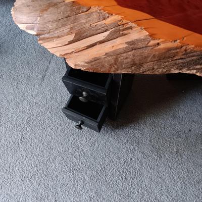 LIVE EDGE SLAB TABLE WITH 3 TWO DRAWER LEGS