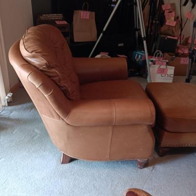 LATITUDES LEATHER TUFTED CHAIR AND OTTOMAN