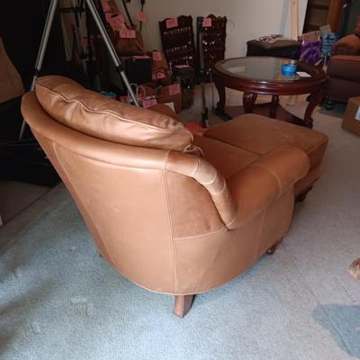 LATITUDES LEATHER TUFTED CHAIR AND OTTOMAN