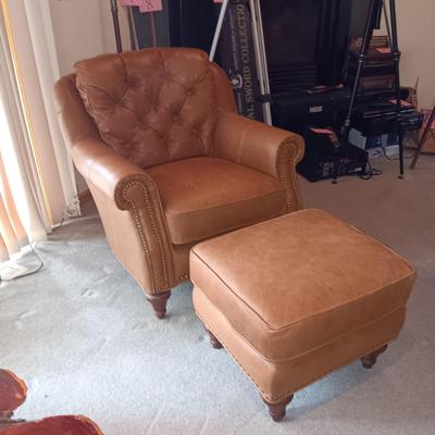 LATITUDES LEATHER TUFTED CHAIR AND OTTOMAN