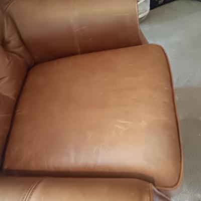 LATITUDES LEATHER TUFTED CHAIR AND OTTOMAN