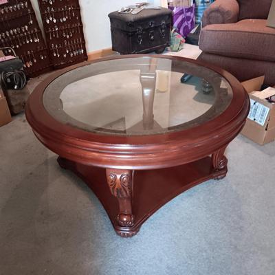 ROUND GLASS TOP COFFEE TABLE