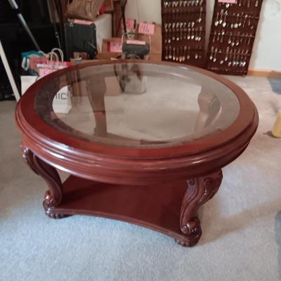 ROUND GLASS TOP COFFEE TABLE