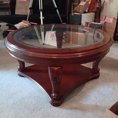 ROUND GLASS TOP COFFEE TABLE