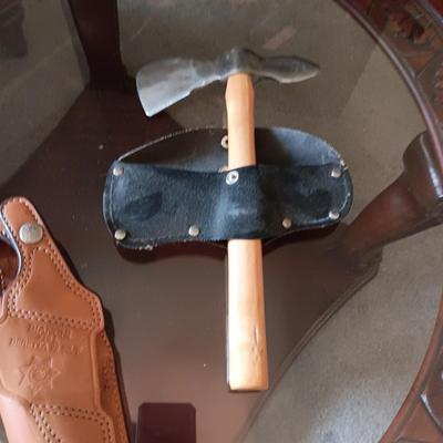 LEATHER HOLSTER AND HATCHET TYPE TOOL