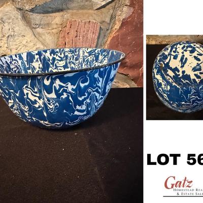 Vintage Blue Flow Enamel Bowl