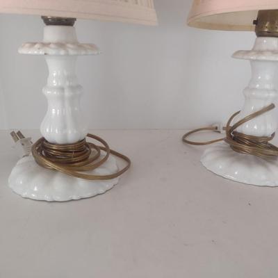 Pair of Milk Glass Table Lamps with Shades