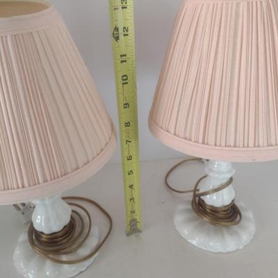 Pair of Milk Glass Table Lamps with Shades