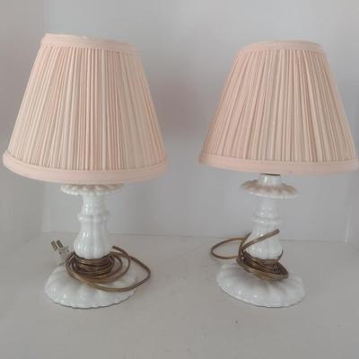 Pair of Milk Glass Table Lamps with Shades