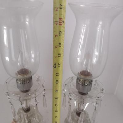 Pair of Crystal Glass with Hanging Crytal Spears Table Lamps