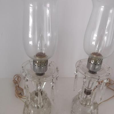 Pair of Crystal Glass with Hanging Crytal Spears Table Lamps