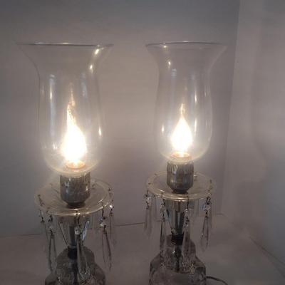 Pair of Crystal Glass with Hanging Crytal Spears Table Lamps