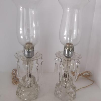 Pair of Crystal Glass with Hanging Crytal Spears Table Lamps