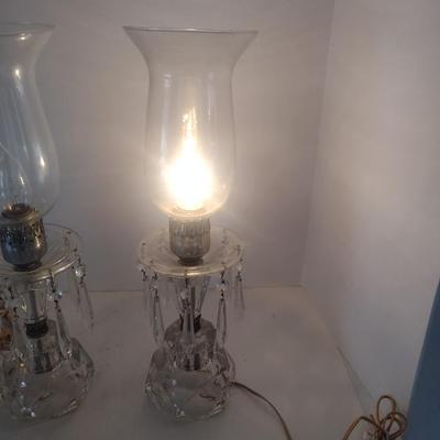 Pair of Crystal Glass with Hanging Crytal Spears Table Lamps