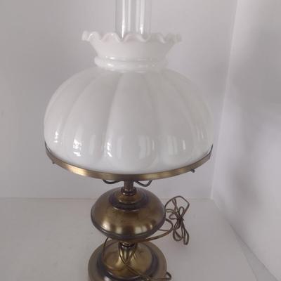 Vintage Brass Post with Milk Glass Shade Table Lamp Choice A