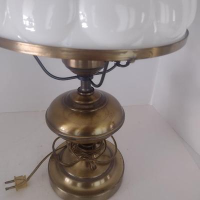 Vintage Brass Post with Milk Glass Shade Table Lamp Choice B