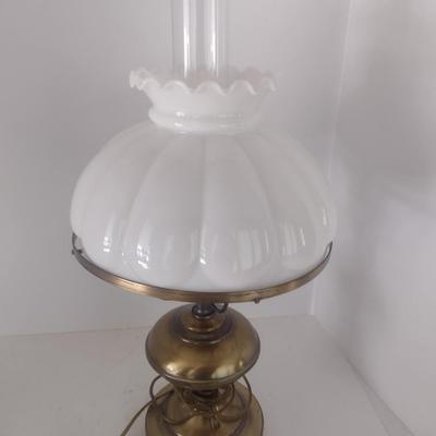 Vintage Brass Post with Milk Glass Shade Table Lamp Choice B