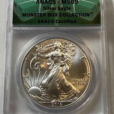 ANACS CERTIFIED 2016-P MS69 SILVER EAGLE DOLLAR 1-OUNCE COIN AS PICTURED.
