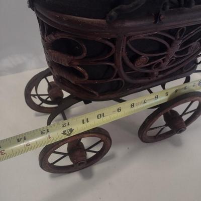 Vintage Victorian Style Decorative Rattan and Metal Baby Doll Pram Stroller